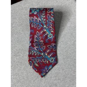 Christian Dior Men's Neck Tie Florals on red background, colorful 100% silk USA